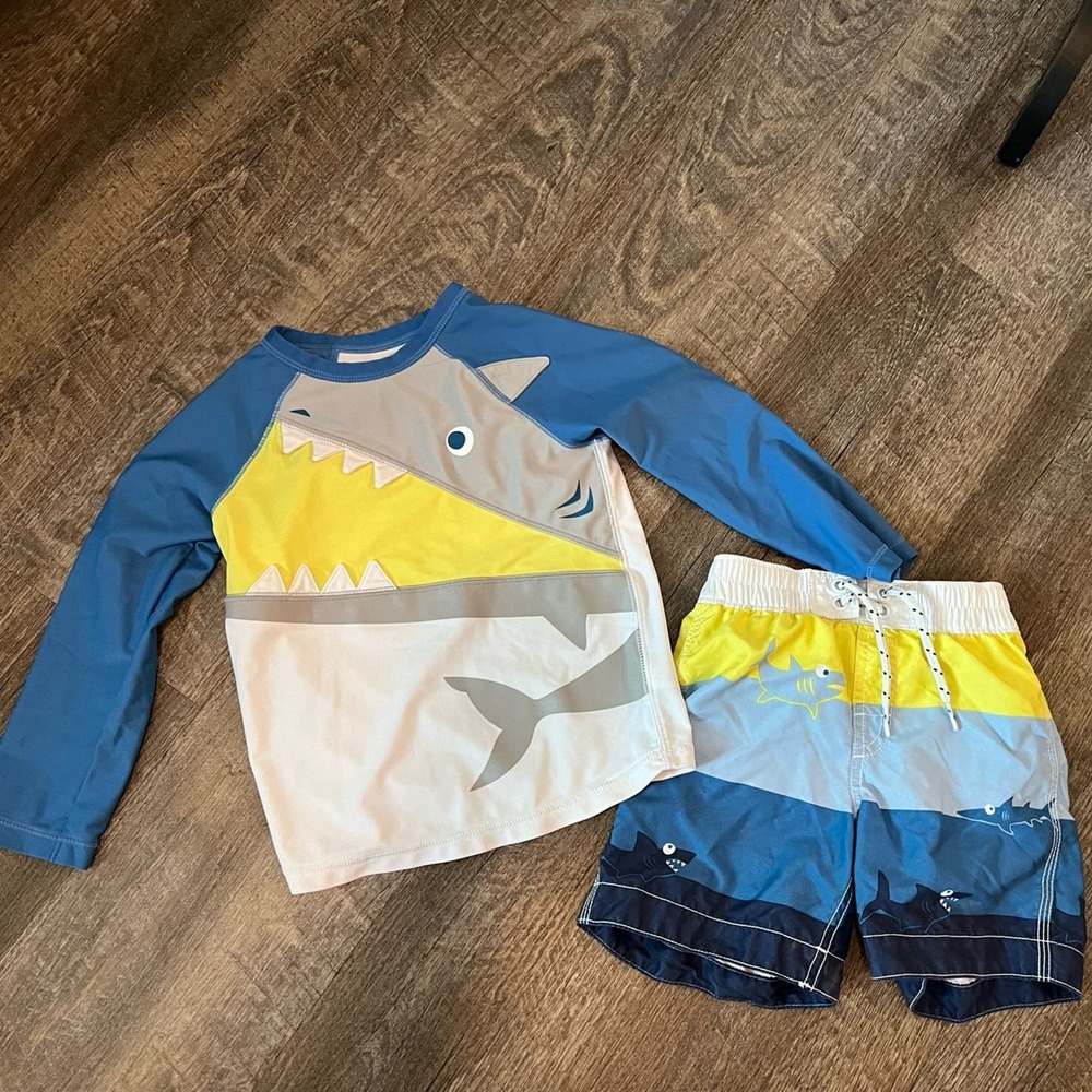 GAP Kids Blue and Yellow Shark Swim Trunks